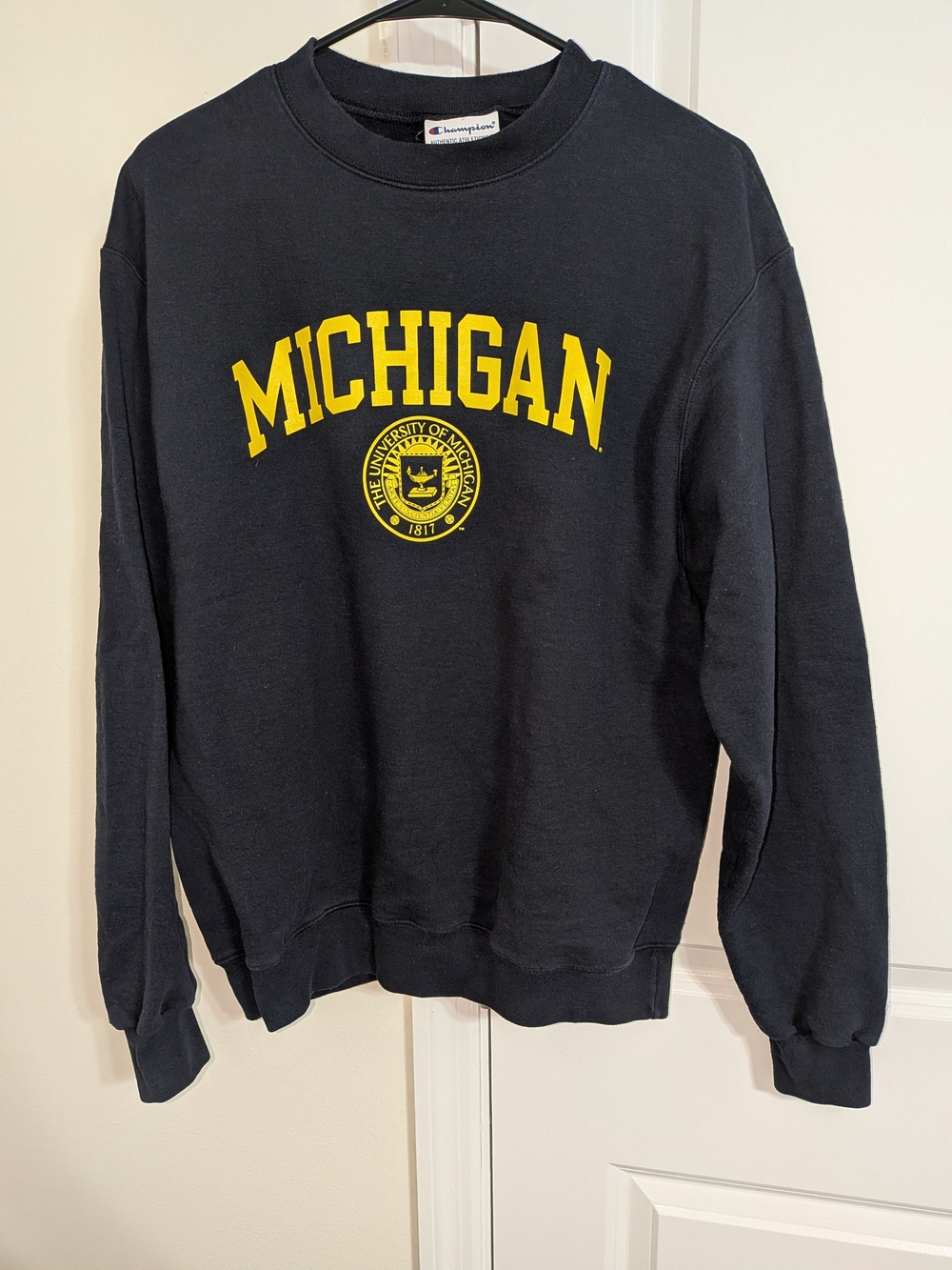 Vintage 90s Champion Black Crewneck Sweatshirt with Yellow Michigan Logo